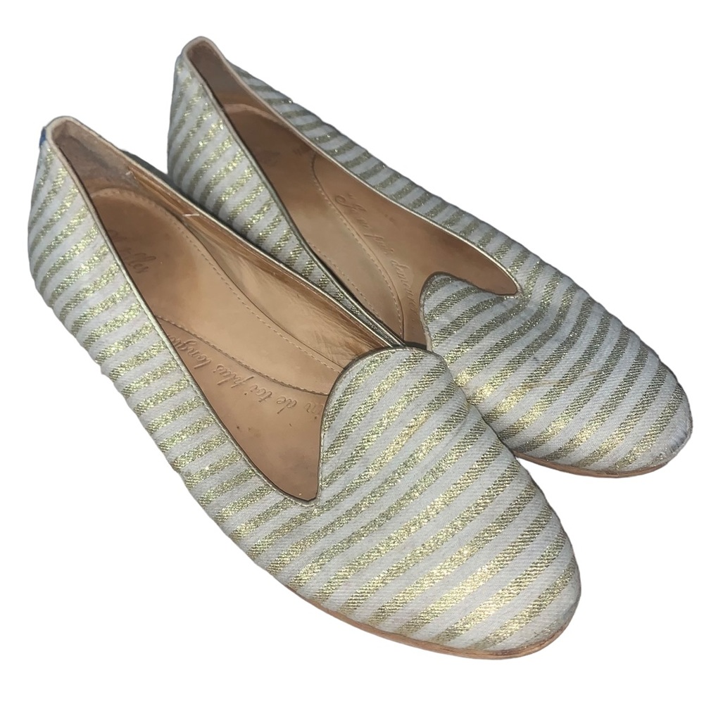 Chatetelles Paris Slippers Flats Shoes Gold Stripe Driving Loafers Size 39.5!